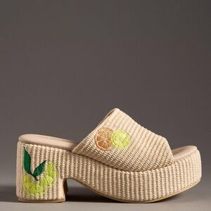 Matisse x Anthropologie Embroidered Fruits Platform Heels New